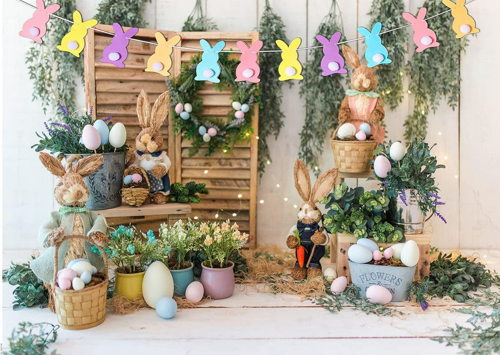 Easter Backdrop Spring Garden Rabbit Decoration Flower Stand Photography Background - Decotree.co Online Shop
