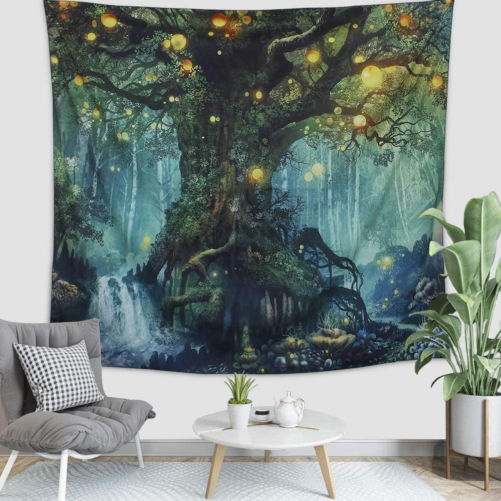 Forest Tapestry, Nature tree Popular elves Wall Hanging Tapestry Warm green Beach Blanket - Decotree.co Online Shop