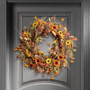 Fall Front Door Wreath,24ââ‚?Artificial Floral Wreath with Colorful Daisies - Decotree.co Online Shop