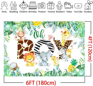 Oh Boy Backdrop Jungle Safari Boy Baby Shower Photo Booth Backdrops Jungle Animals Lion Elephant Party Decorations - Decotree.co Online Shop