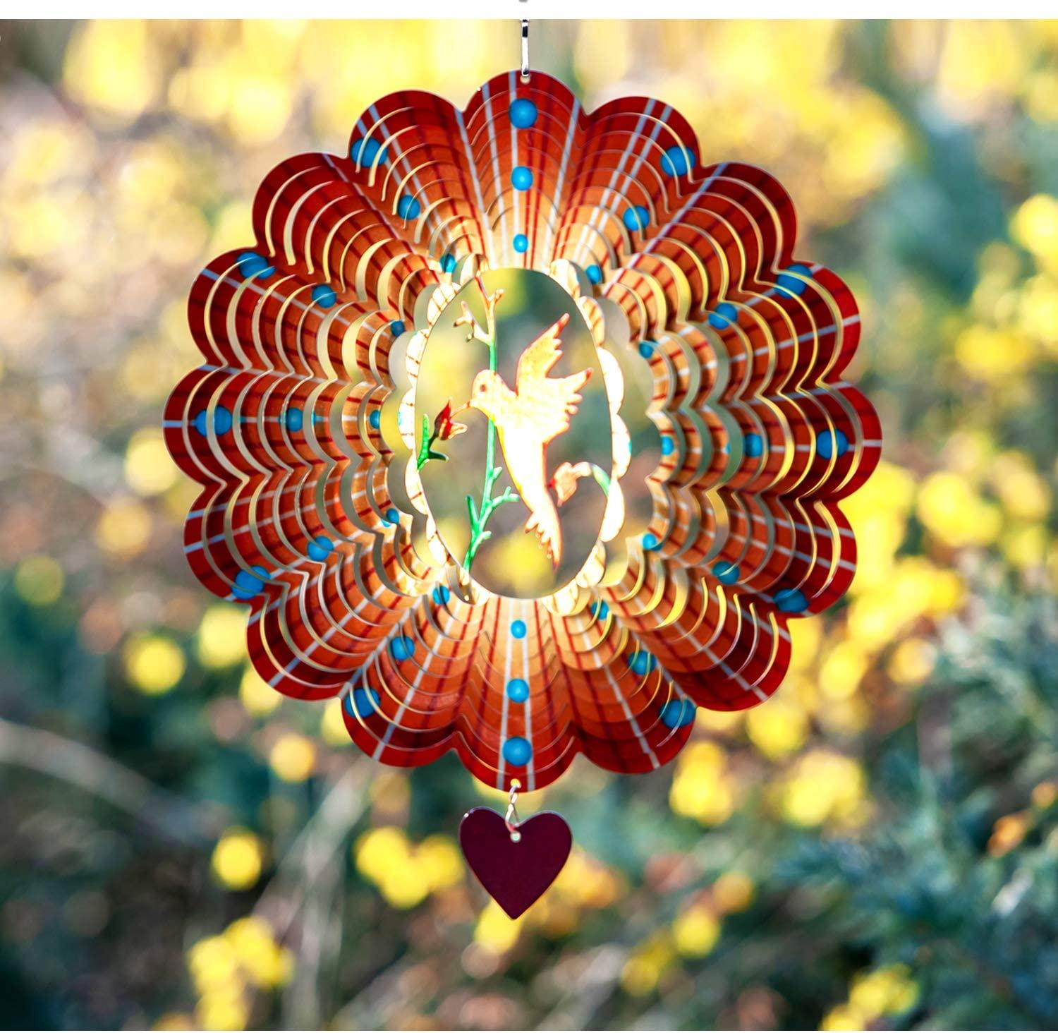 Wind Spinner Lovebird 12 inches 3D Stainless Steel –Hummingbird Laser Cut Metal Art Geometric Pattern - Decotree.co Online Shop