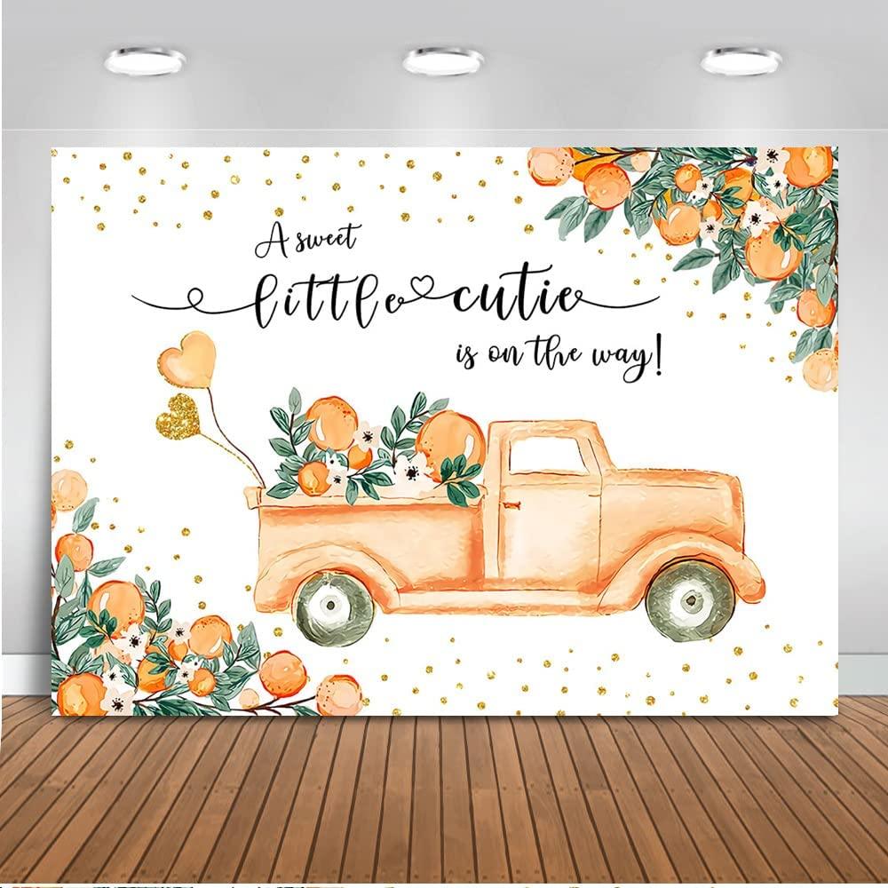 A Little Cutie Baby Shower Backdrop Orange and Truck Baby Shower Background Tangerine Theme - Decotree.co Online Shop