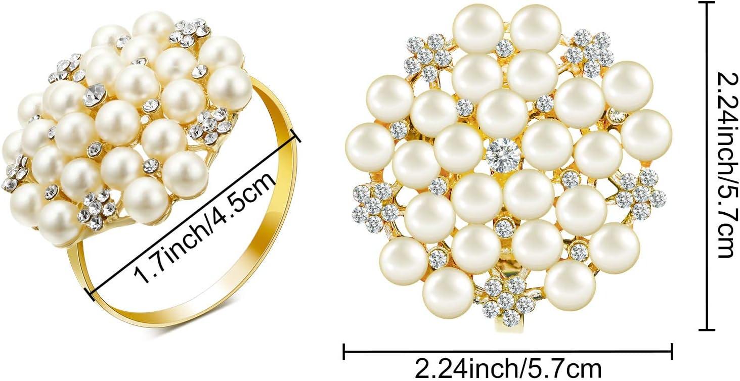 Napkin Rings Set of 12 Pearls Round Flower Gold Silver Napkin Buckles Rhinestone Napkin Holders - Decotree.co Online Shop