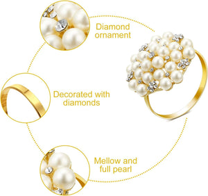 Napkin Rings Set of 12 Pearls Round Flower Gold Silver Napkin Buckles Rhinestone Napkin Holders - Decotree.co Online Shop