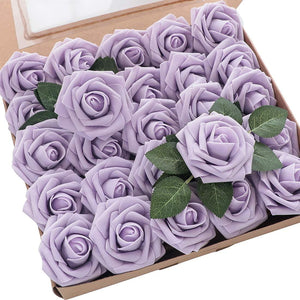 Artificial Flowers Real Looking Lilac Foam Fake Roses with Stems for DIY Wedding Bouquets Bridal Shower Centerpieces - Decotree.co Online Shop