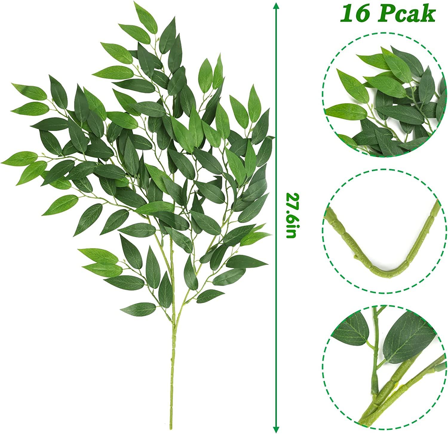 16pcs Italian Ruscus Greenery Stems, Artificial Green Leaf Garland Vines Hanging Spray for Wedding Arch - Decotree.co Online Shop