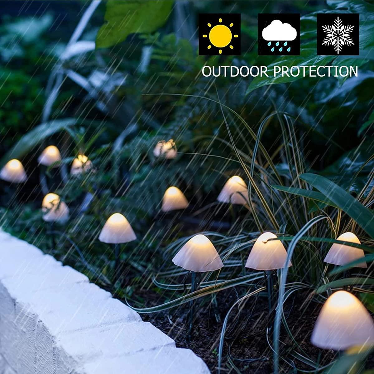 Set of 15pcs Warm White 8 Modes 29.5ft Mini Mushroom Solar Lights Solar Pathway Lights - Decotree.co Online Shop