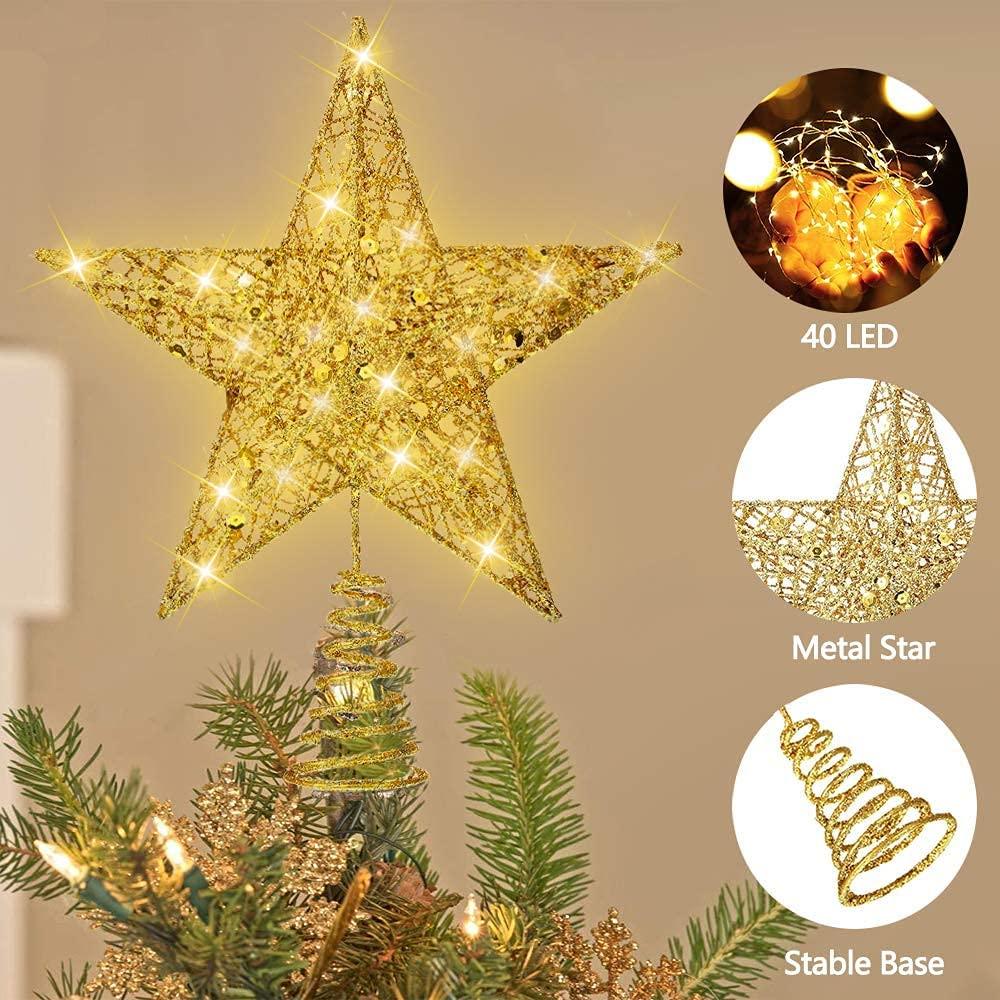 Christmas Tree Topper, 40 LED 11 Inches USB Lighted Star Tree Topper with Remote Control Decorations for Indoor - Decotree.co Online Shop