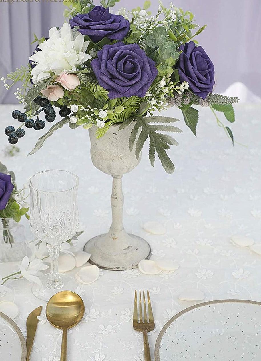 Real Looking Violet Foam Fake Roses with Stems for DIY Wedding Bouquets Bridal Shower Centerpieces - Decotree.co Online Shop
