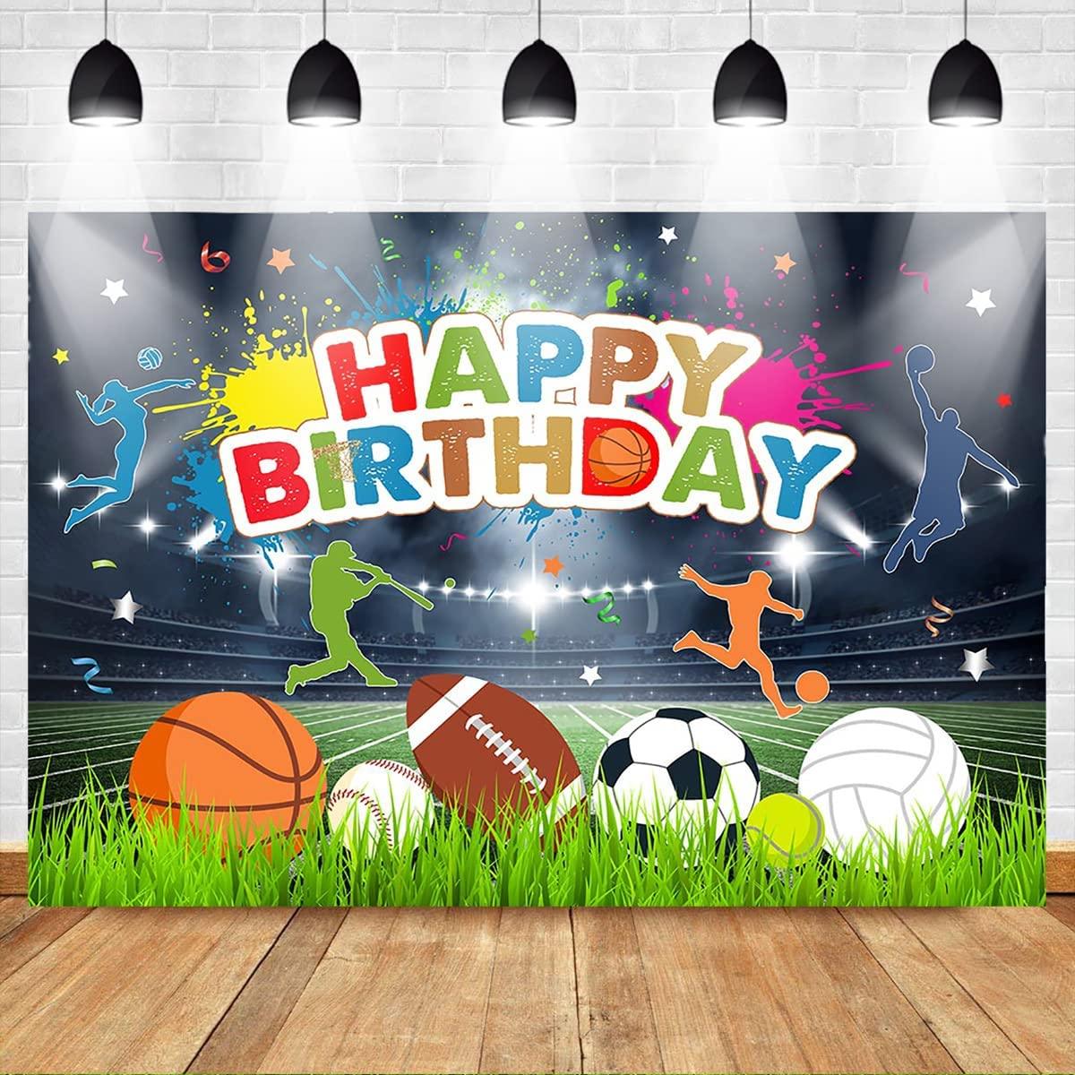 Sport Balls Theme Birthday Backdrop Basketball Tennis Football Baseball Volleyball Boys Birthday Party Background - Decotree.co Online Shop