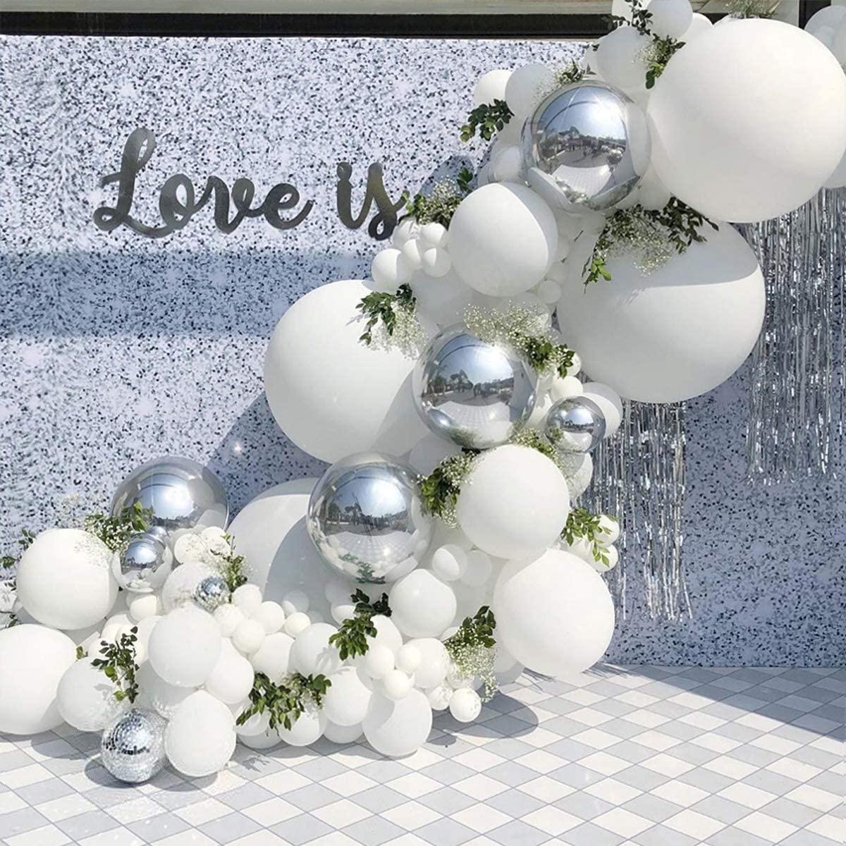 139 Pieces White Silver Balloon Arch Garland Kit, Latex Balloons for Baby Shower Wedding Birthday Graduation - Decotree.co Online Shop