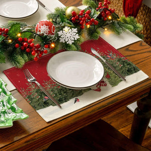 Snowman Cardinals Trees Christmas Placemats for Dining Table, 12 x 18 Inch Xmas Holiday Rustic Vintage Thanksgiving Washable Table Mats Set of 4 - Decotree.co Online Shop