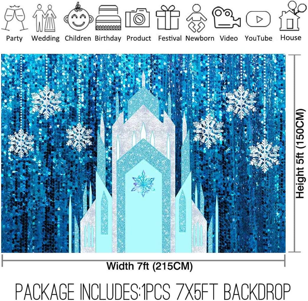 7x5 ft Fabric Ice Snow Castle Photo Backdrop Girl Birthday Party Decoration Princess Supply - Decotree.co Online Shop