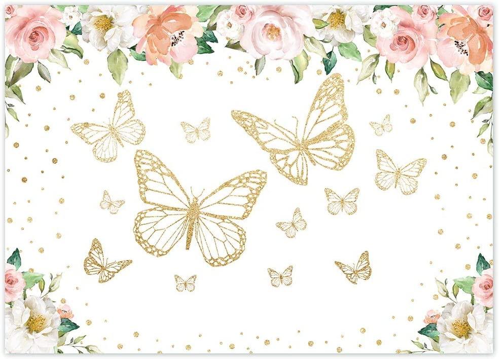 7x5FT Butterfly Party Backdrop Flower Photography Background Girl Floral Baby Shower Princess 1st Birthday Banner Decoration - Decotree.co Online Shop