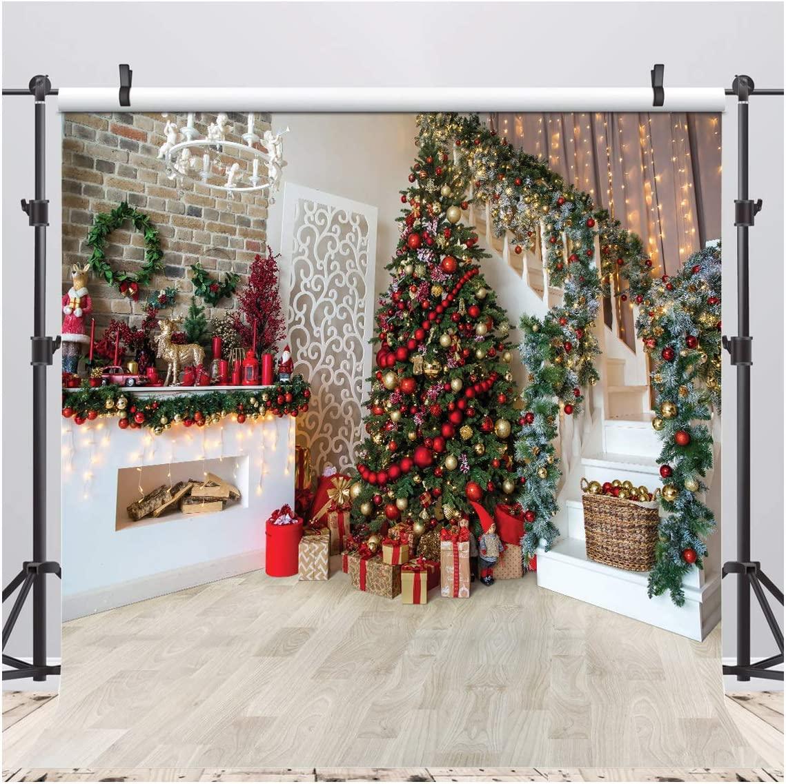 7x5FT Christmas Backdrops for Photography Fireplace Christmas Photography Background Indoors Xmas Tree Gift - Decotree.co Online Shop