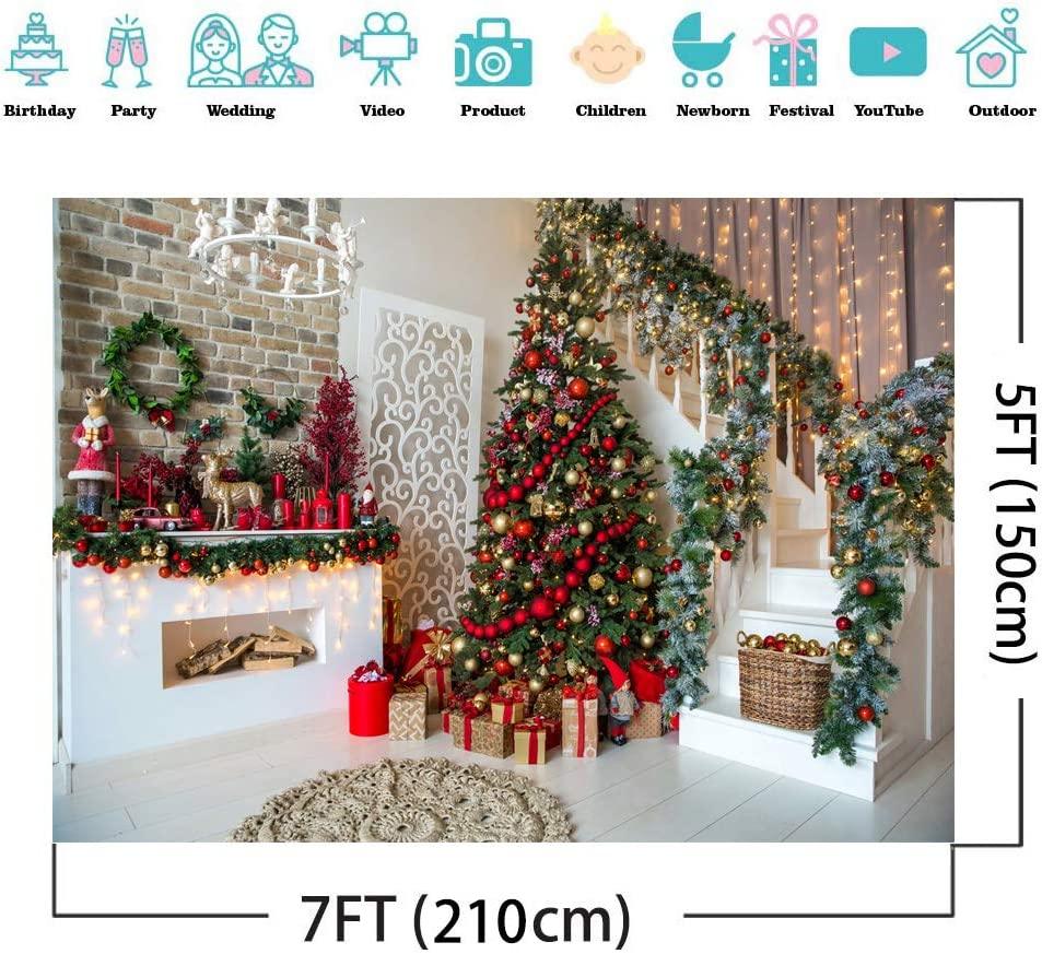 7x5FT Christmas Backdrops for Photography Fireplace Christmas Photography Background Indoors Xmas Tree Gift - Decotree.co Online Shop