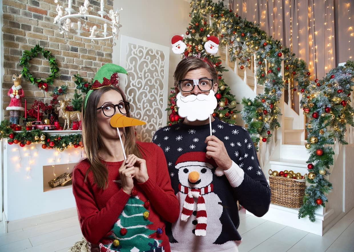 7x5FT Christmas Backdrops for Photography Fireplace Christmas Photography Background Indoors Xmas Tree Gift - Decotree.co Online Shop