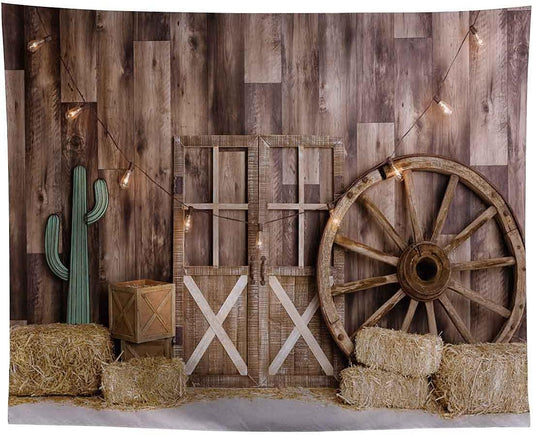 7x5ft Cowboy Backdrop for Photography Vintage Wild West Wooden House Barn Door Kids Baby Shower Birthday - Decotree.co Online Shop