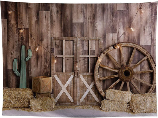 7x5ft Cowboy Backdrop for Photography Vintage Wild West Wooden House Barn Door Kids Baby Shower Birthday - Decotree.co Online Shop