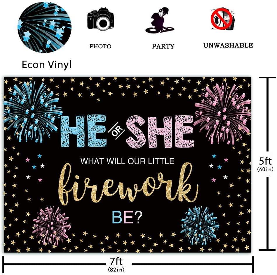 7x5FT Gender Reveal Backdrop He or She Party Fourth of July Blue or Pink Boy or Girl Banner Decoration - Decotree.co Online Shop