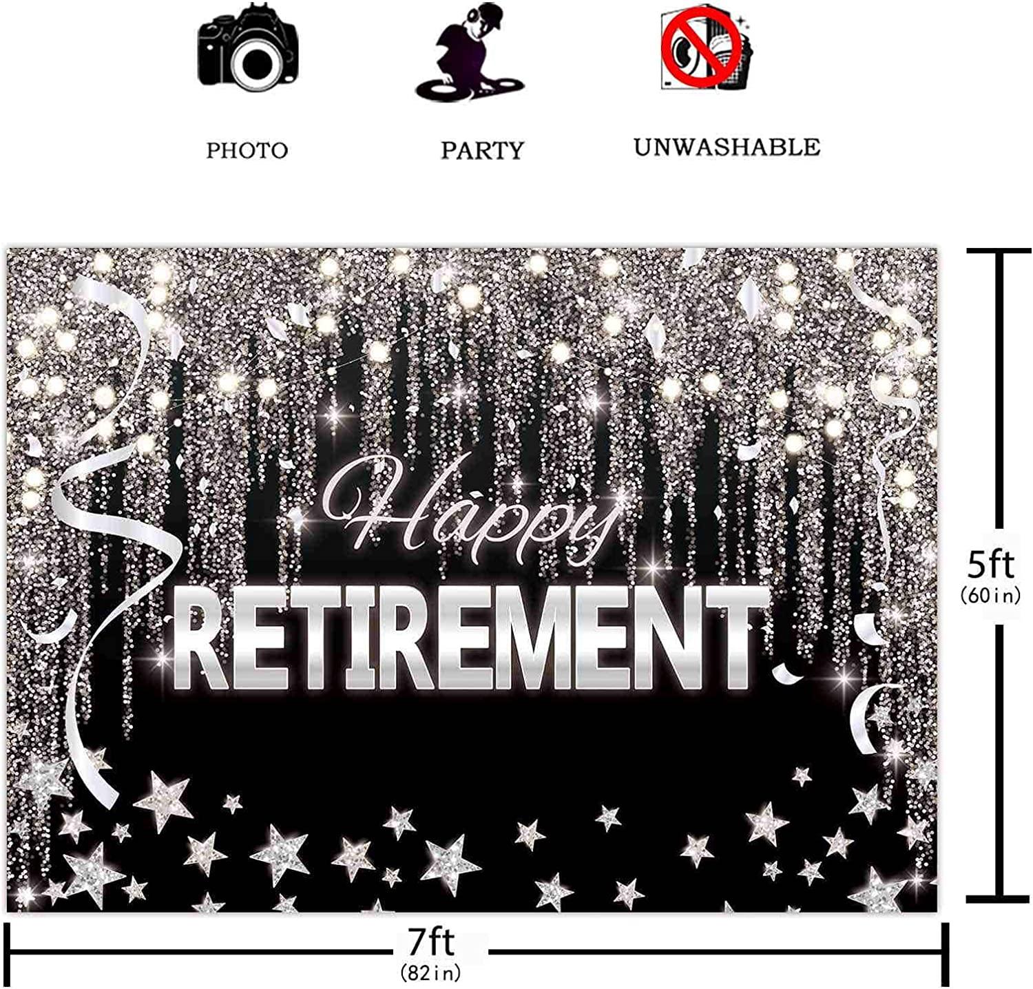 Retirement Program Sample Backdrop 7X5FT Happy Retirement Backdrop Black and Silver Glitter Shiny Stars B ...