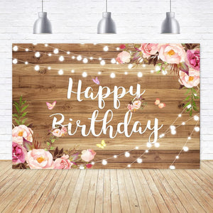 7x5ft Pink Floral Happy Birthday Backdrop Butterfly Wooden Floor Watercolor Flowers Girls Photography Background - Decotree.co Online Shop
