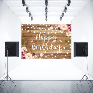 7x5ft Pink Floral Happy Birthday Backdrop Butterfly Wooden Floor Watercolor Flowers Girls Photography Background - Decotree.co Online Shop