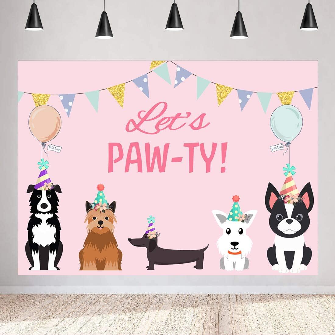 7x5ft Puppy Dog Happy Birthday Themed Backdrops Pet Pink Girl Photography Backdrop - Decotree.co Online Shop