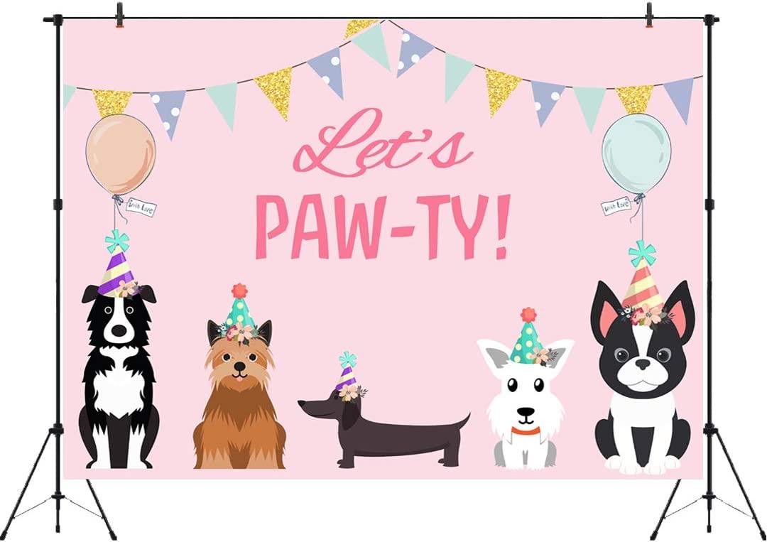 7x5ft Puppy Dog Happy Birthday Themed Backdrops Pet Pink Girl Photography Backdrop - Decotree.co Online Shop