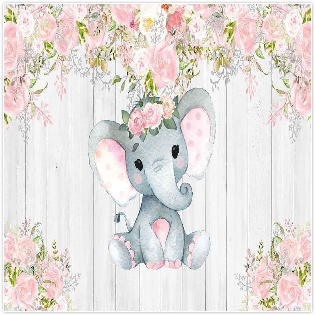 7x5ft Rustic White Wood Elephant Backdrop Supplies for Baby Shower Pink Floral It's a Girl Newborn Kids Birthday Party Decorations - Decotree.co Online Shop