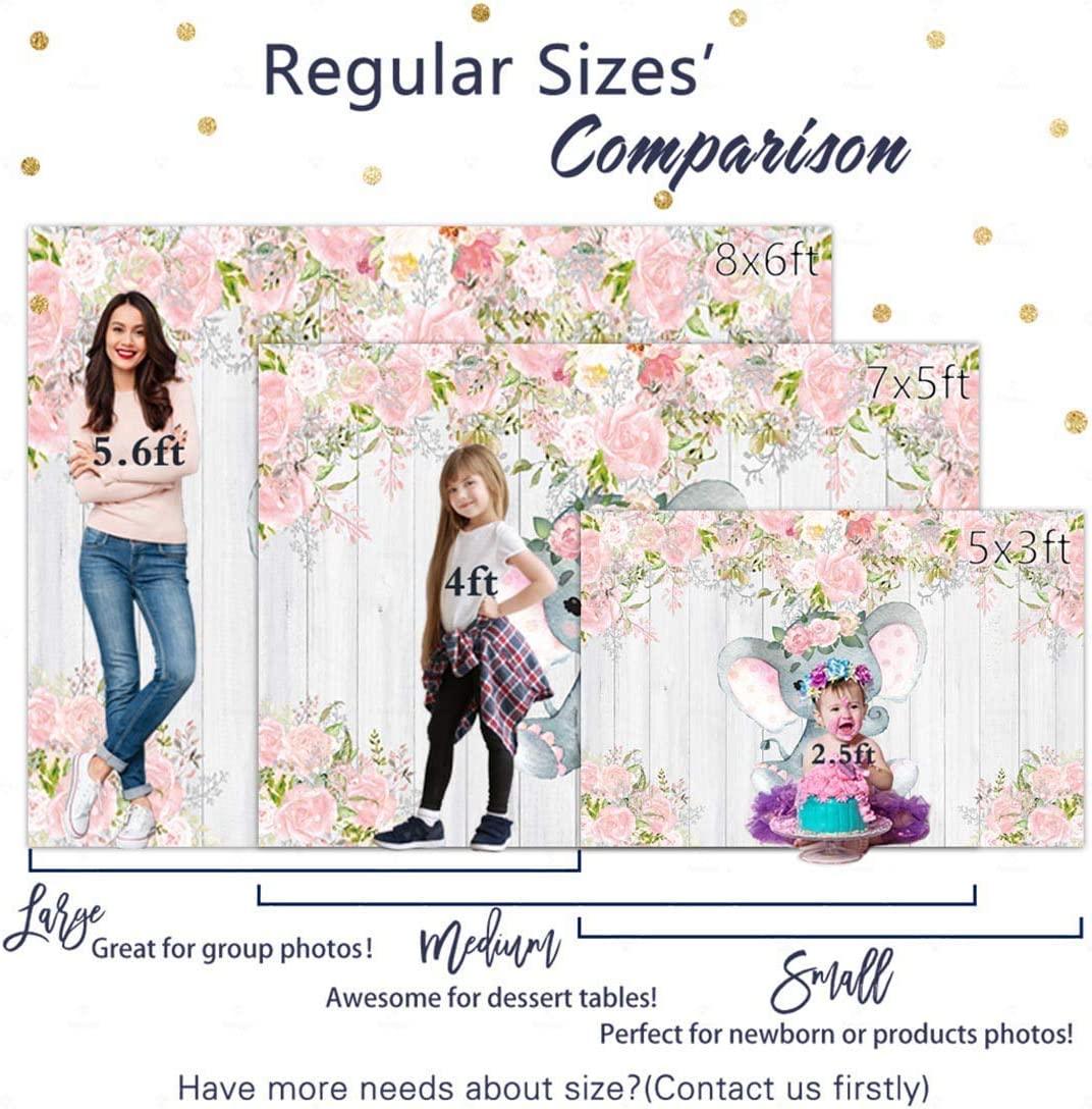 7x5ft Rustic White Wood Elephant Backdrop Supplies for Baby Shower Pink Floral It's a Girl Newborn Kids Birthday Party Decorations - Decotree.co Online Shop