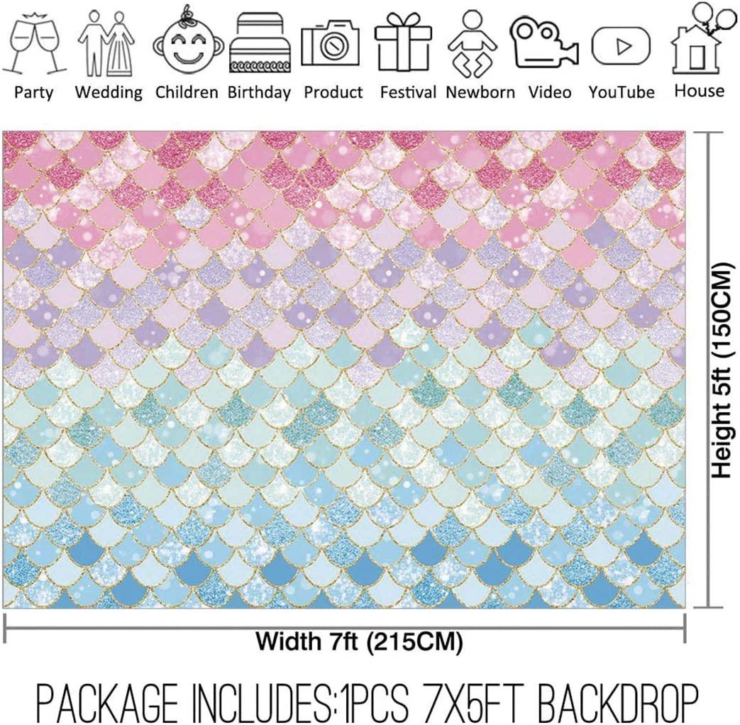 7x5ft Soft Fabric Pastle Mermaid Scales Backdrop for Photography Pictures Girls Birthday Party - Decotree.co Online Shop