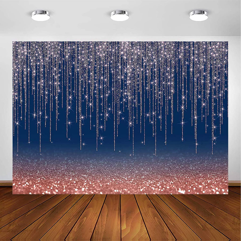 Rose Gold and Navy Glitter Sparkle Backdrop for Adult Kids Bday Party Decorations Photography Background - Decotree.co Online Shop