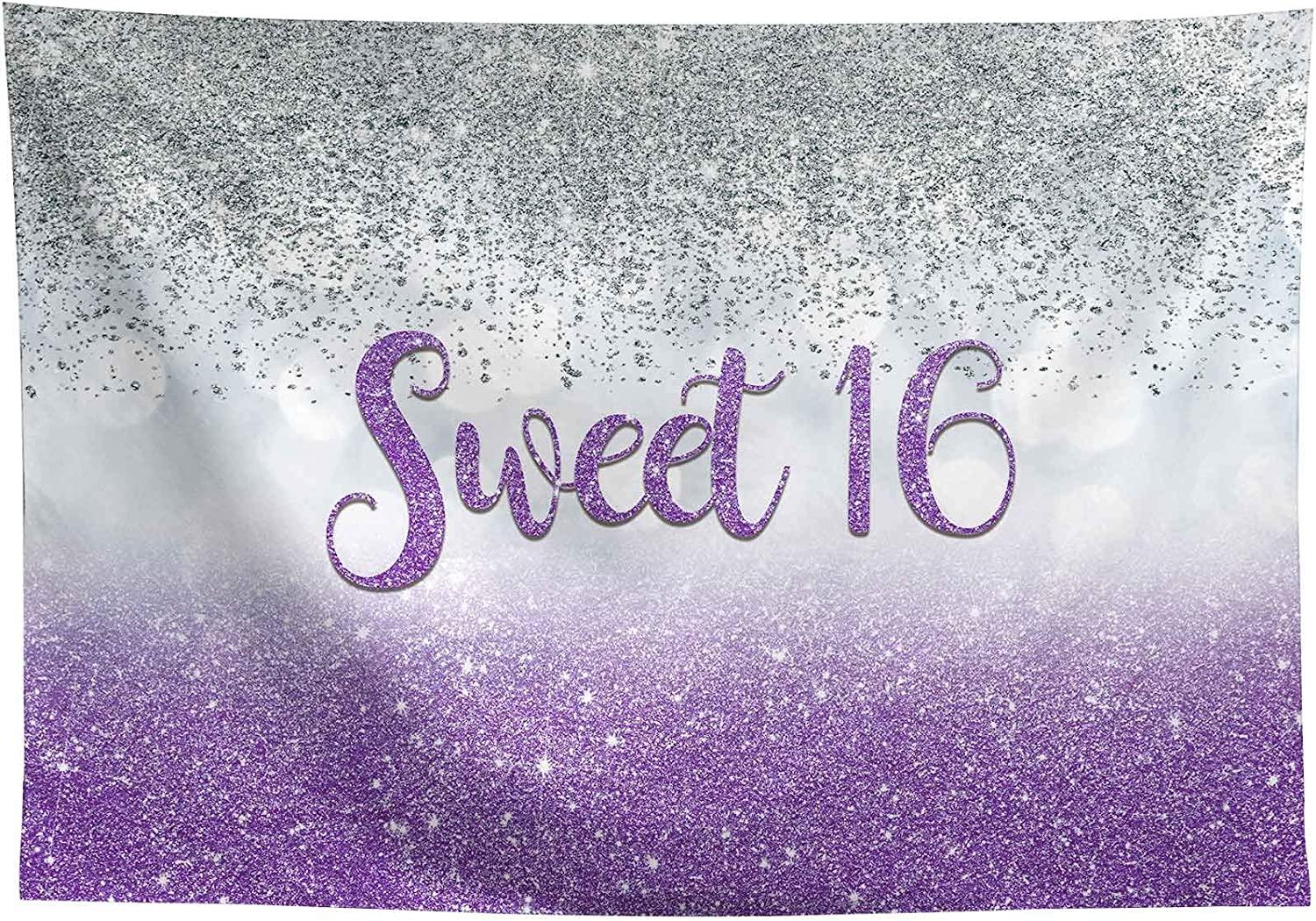 Sweet 16 Silver Blue Bokeh Glitter Backdrop 7x5ft for Girls Happy 16th Birthday Party Decorations - Decotree.co Online Shop