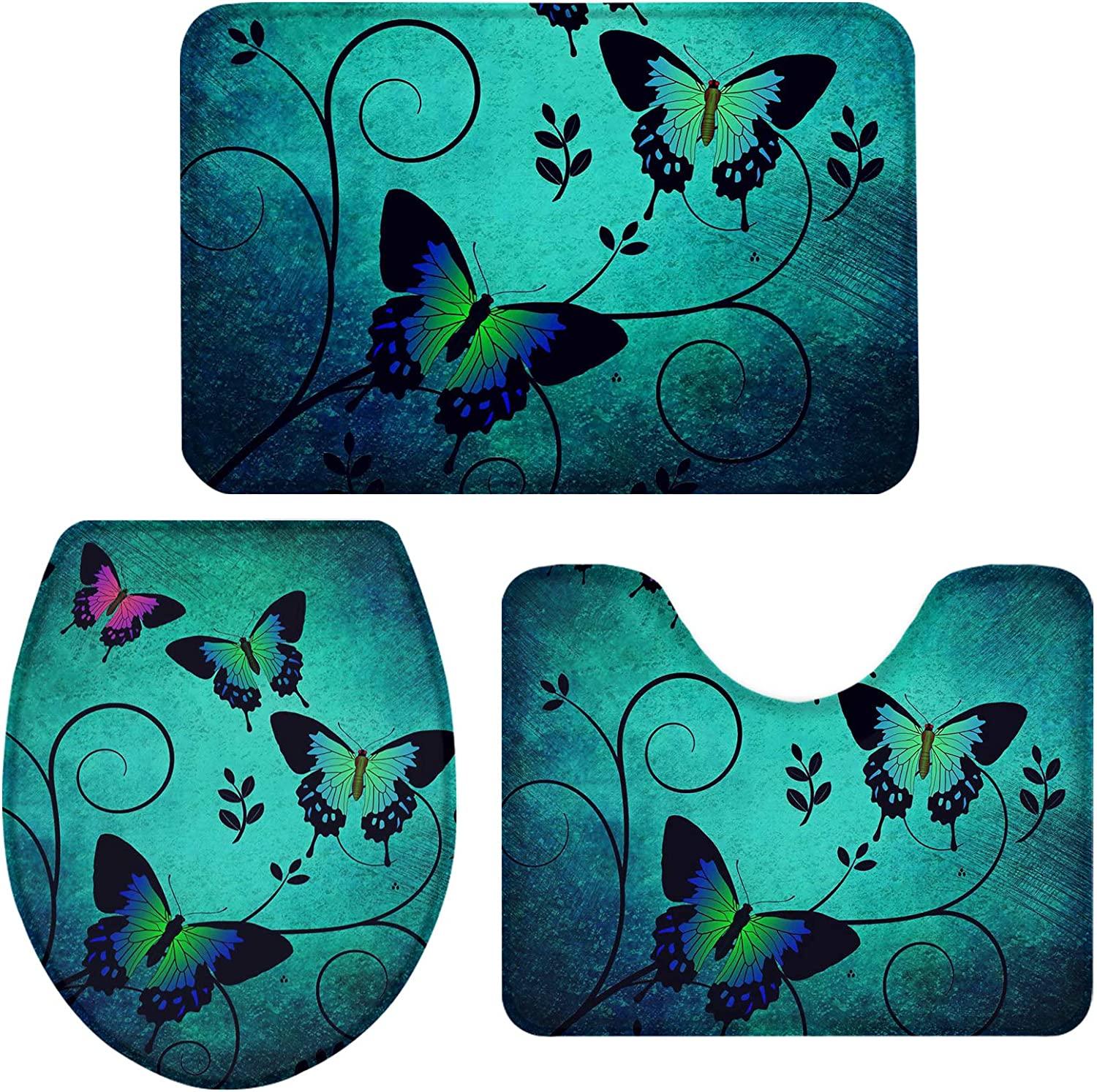 3 Piece Bath Mat Set Beautiful Butterfly on Vintage Background Non Slip and Absorbent Mats - Decotree.co Online Shop