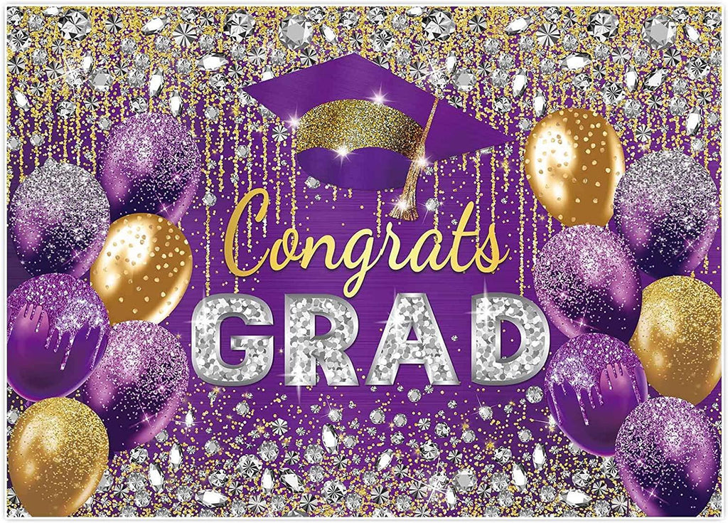 Purple and Gold Graduation Backdrop for Girl Boy Photography Master Congratulations Congrats Grad Class of 2023 - Decotree.co Online Shop