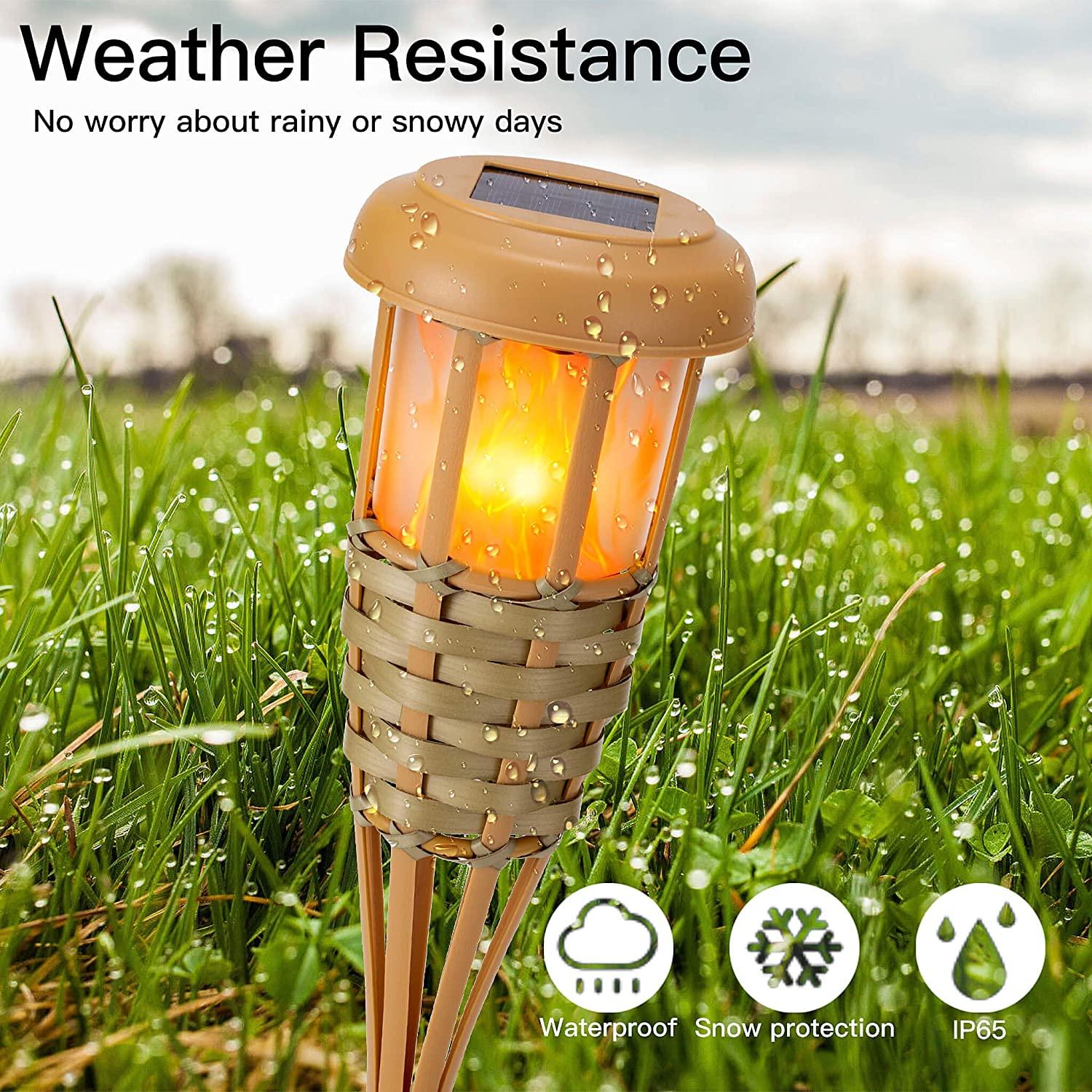 Flickering Flames Torch Solar Lights Handmade Bamboo Outside Flame Lighting Waterproof for Path - Decotree.co Online Shop