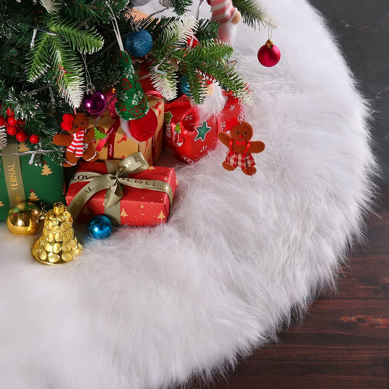 36inch Christmas Tree Skirt Snowy White Plush Velvet Holiday Party Decoration - Decotree.co Online Shop