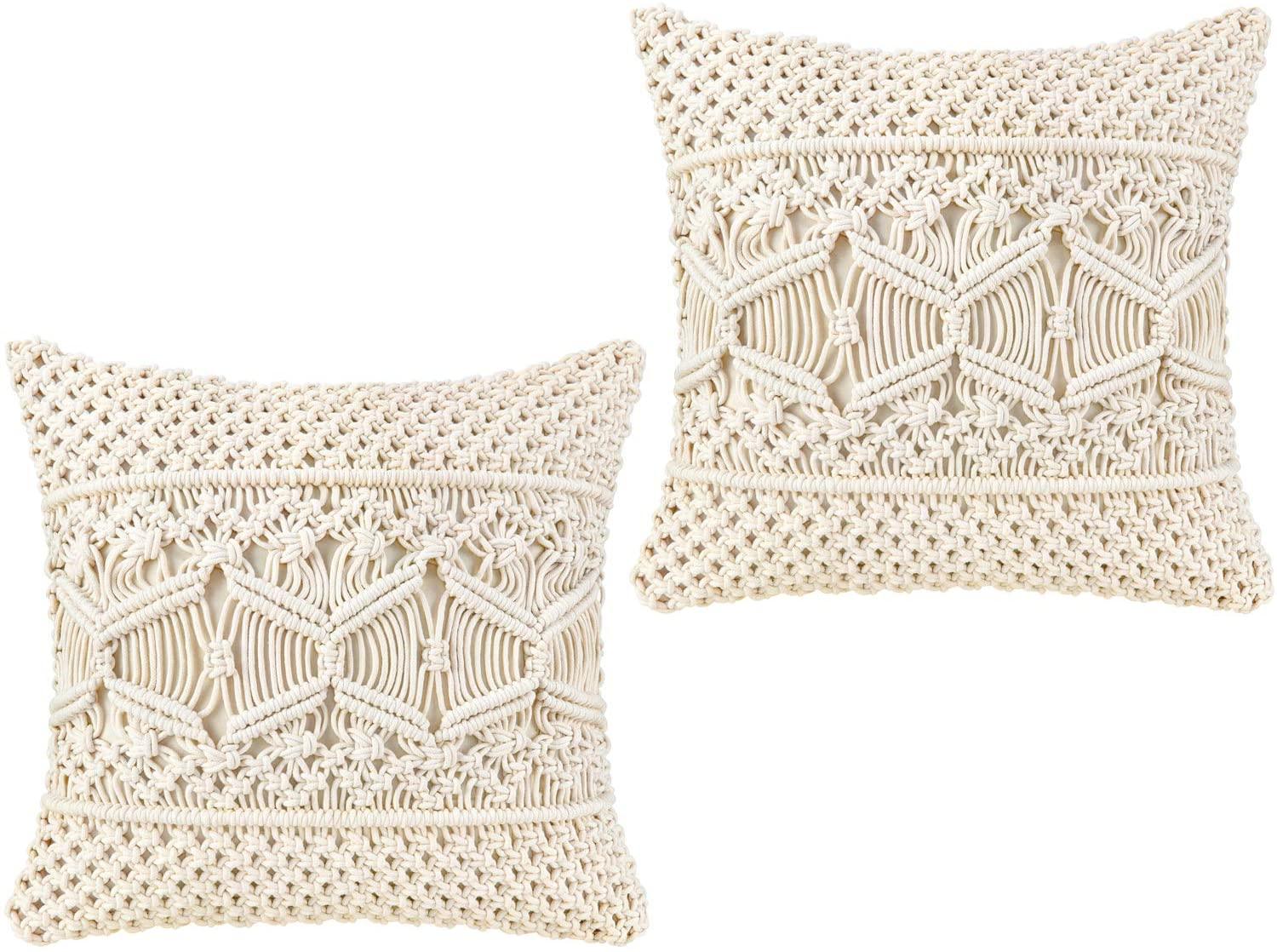 2pcs Throw Pillow Cover Macrame Cushion Case Boho Pillows for Bed Sofa Couch - Decotree.co Online Shop