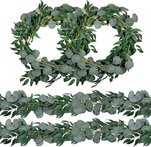 4pcs 6.5 Feet Artificial Eucalyptus Garland with Willow Leaves Faux Greenery Garland for Wedding - Decotree.co Online Shop