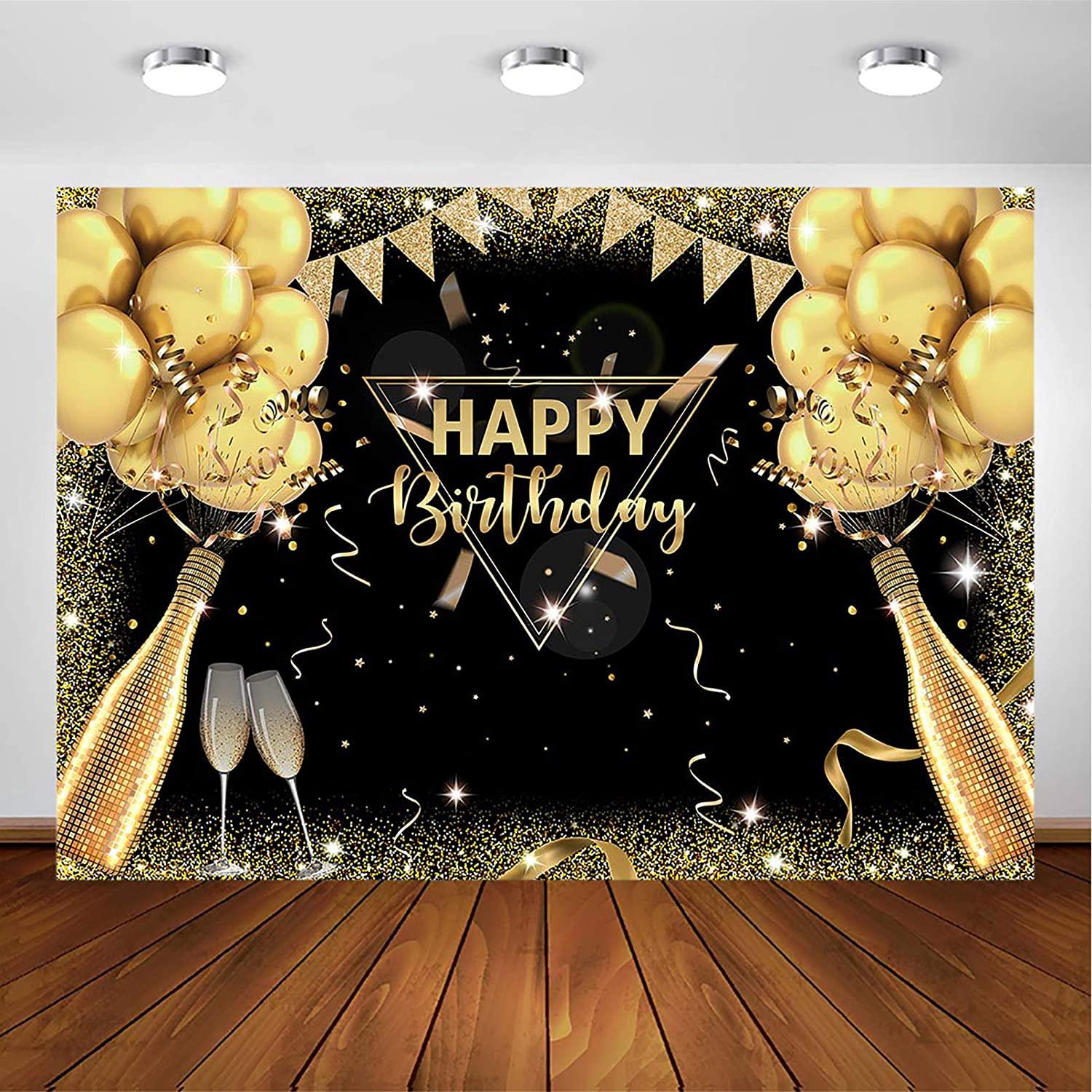Black Gold Birthday Backdrop for Adult Men Woman Party Decorations Surprise - Decotree.co Online Shop