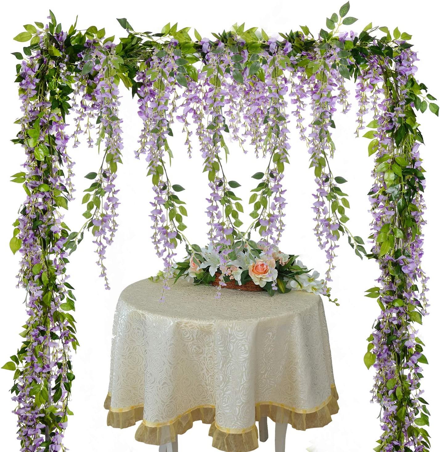 4 Pcs Wisteria Artificial Flowers Garland, total 28.8ft Artificial Wisteria Vine Silk Hanging Flower - Decotree.co Online Shop