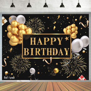 7x5ft Happy Birthday Backdrop Banner, Birthday Party Decor,Black Gold Poster Photo Booth Backdrop Background - Decotree.co Online Shop