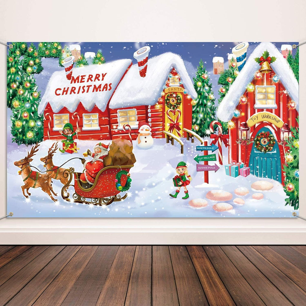 Christmas Wall Scene Santa Backdrop Extra Large Fabric Christmas Door Cover Decor Christmas Banner - Decotree.co Online Shop