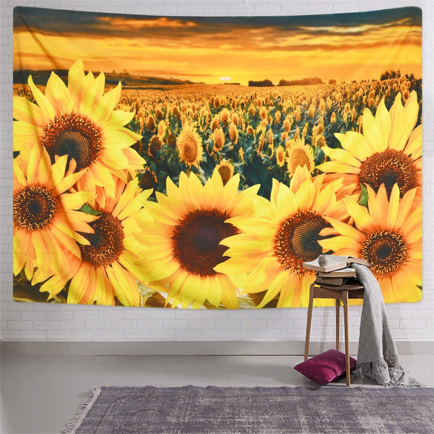 Sunflower Tapestry Sunset Sunflower Field Tapestry Floral Plant Tapestry Yellow Flower Tapestry for Room - Decotree.co Online Shop