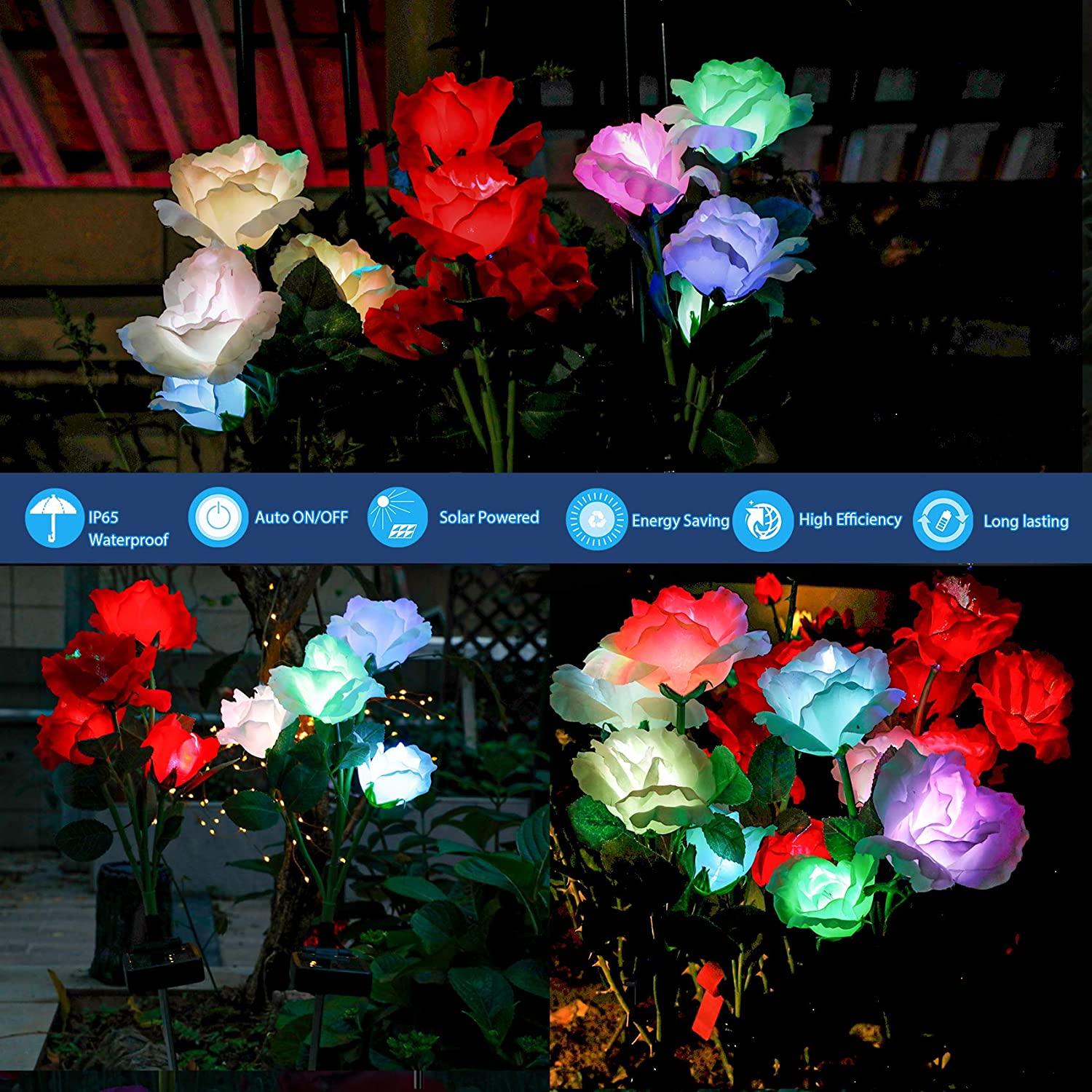Solar Garden Lights -Solar Lights Outdoor, 7-Color Changing Rose Lights for Yard,Garden Decoration - Decotree.co Online Shop
