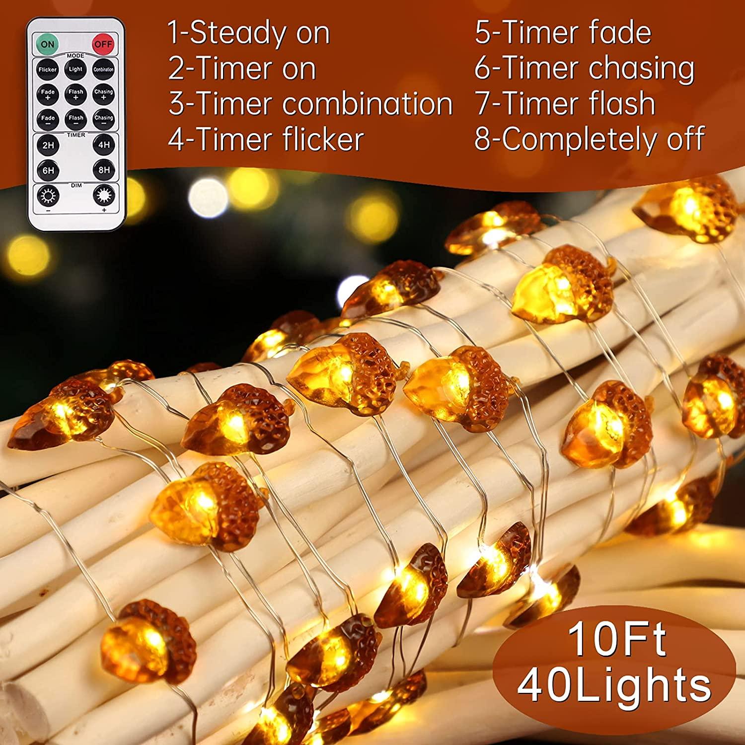 Christmas String Lights, Acorn 10ft Silver Wire 30 LED Battery Powered - Decotree.co Online Shop
