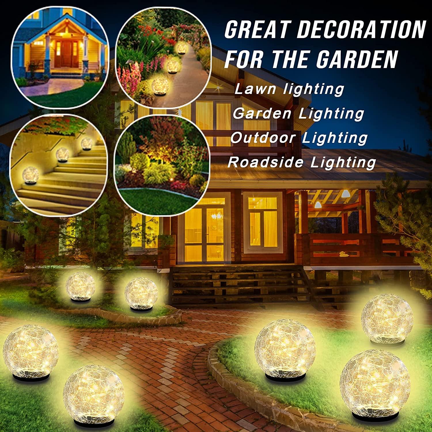 Garden Solar Lights Outdoor, 2 Pack 60 LED Crack Glass Ball Solar Garden Lights, Waterproof Solar Ground Lights for Walkway Garden - Decotree.co Online Shop