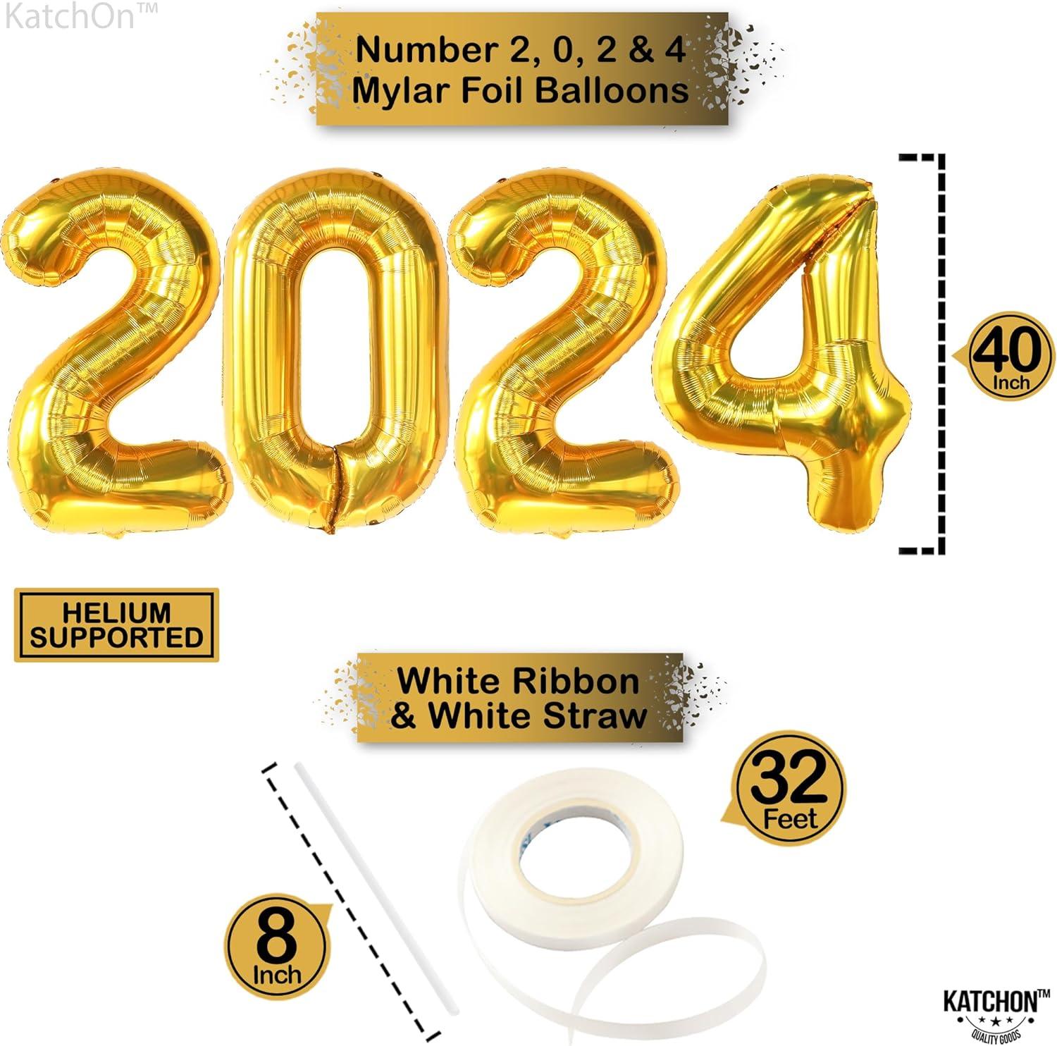 NYE 2024 Giant Gold Mylar Foil Number Balloons 4 Count, 32 New Year Number  Balloons, Jumbo Number Balloons, NYE Party Balloons 