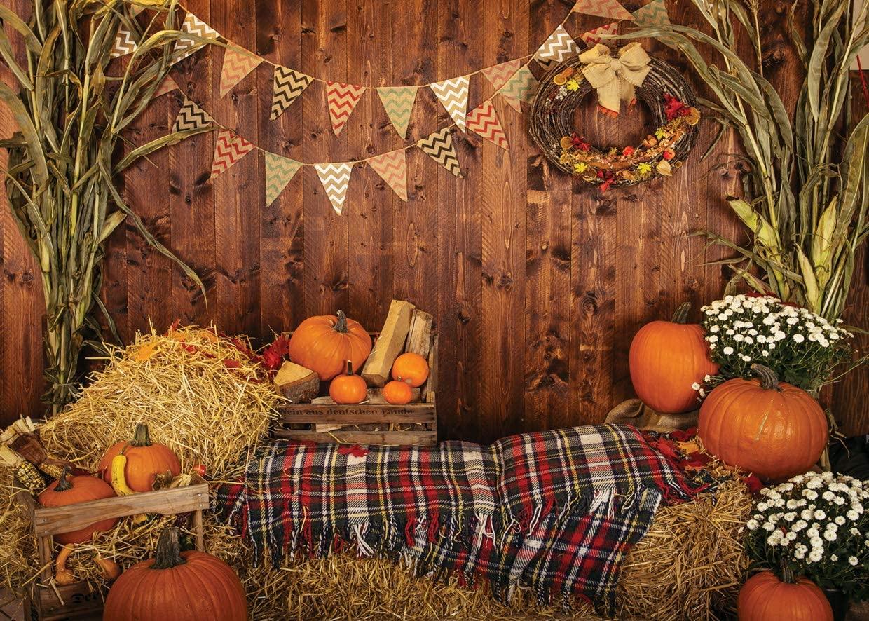 7x5FT Fall Thanksgiving Photo Backdrop Rustic Wood Board Barn Harvest Photography Background - Decotree.co Online Shop